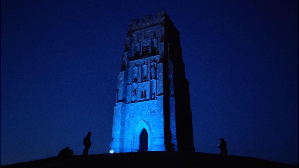 Glastonbury Tor lit-up for NHS