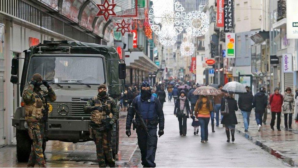 Military and police on the streets of Brussels