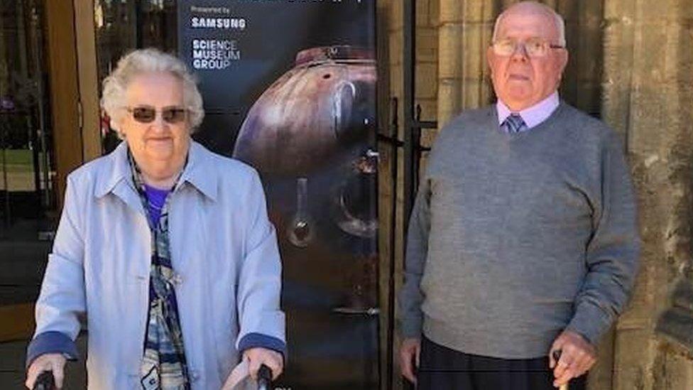 Fred Wright with his wife Betty, aged 91, at an exhibition at Peterborough Cathedral.