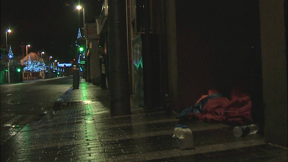 Rough sleeper on Monaghan Street, Newry