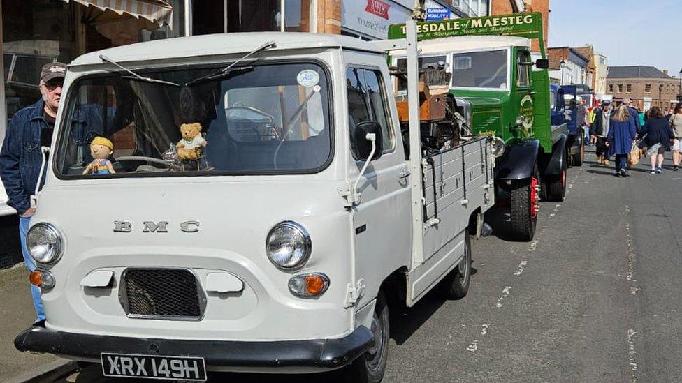 A white 1970 BMC J4 pickup