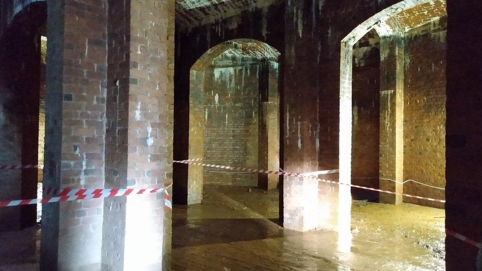 Disused underground Victorian reservoir at Sherwood Observatory, in Sutton-in-Ashfield