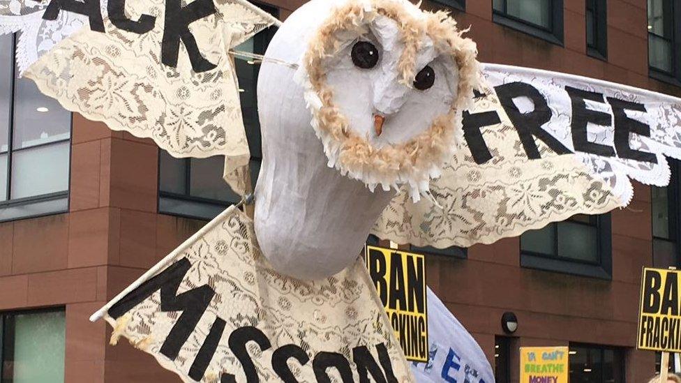 Harthill Against Fracking protest owl