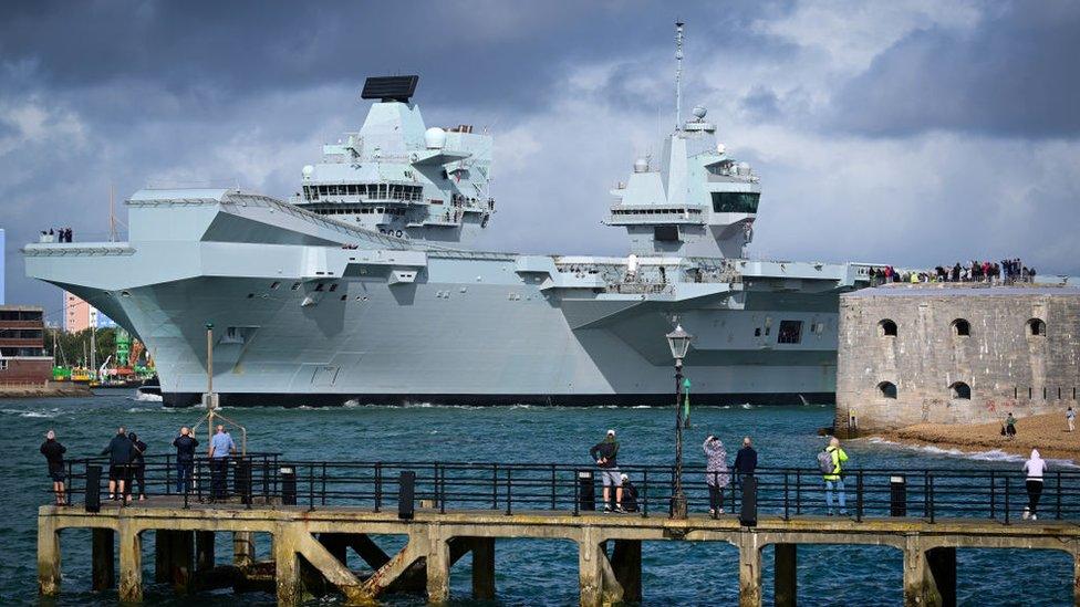 HMS Queen Elizabeth Aircraft Carrier departs from Portsmouth Port, on September 07, 2022