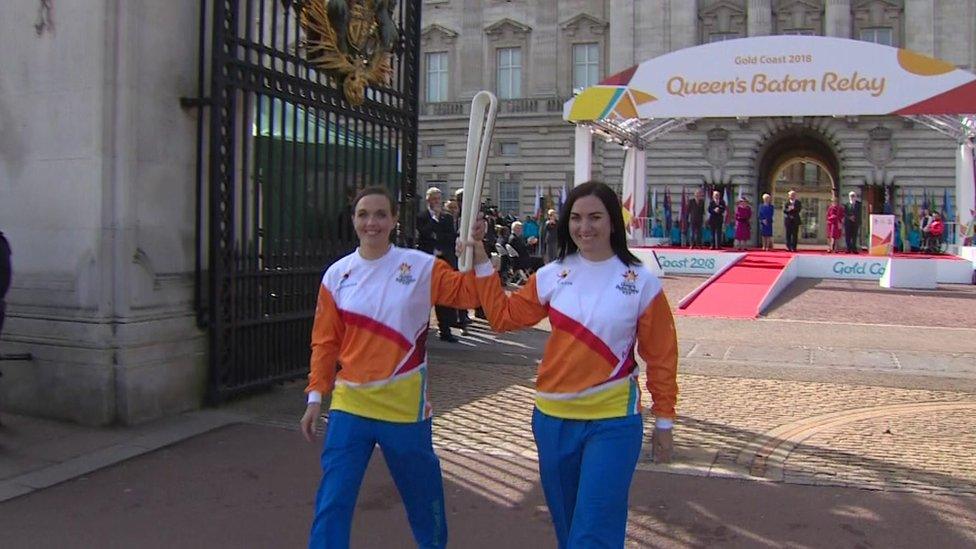 Victoria Pendleton and Anna Meares with the baton