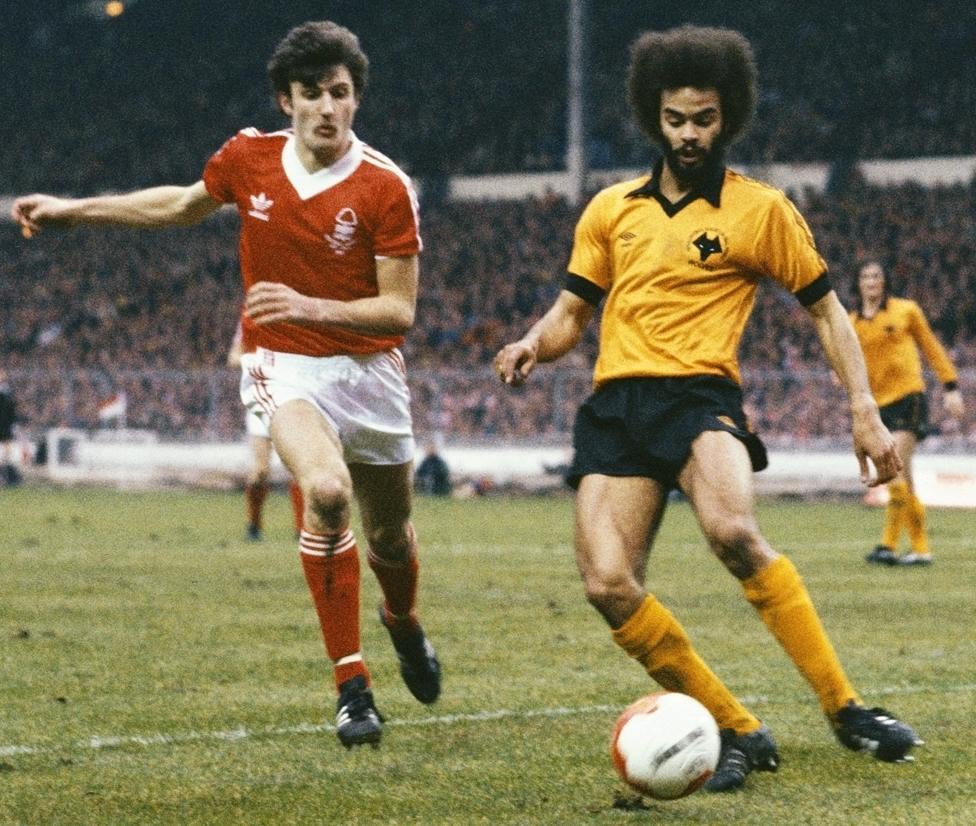 Wolves defender George Berry playing against Nottingham Forest, 1980