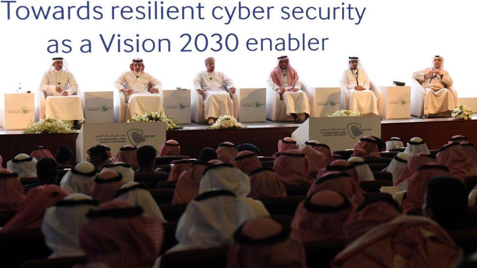 Saudis attend the International Cyber Security Conference in Riyadh on 27 February 2017