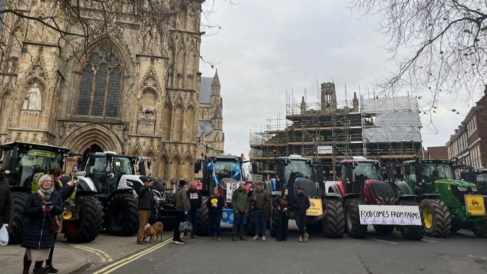 Farmers and tractors outside York Minster