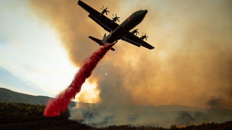 Air tanker drops retardant on the Mendocino Complex Fire