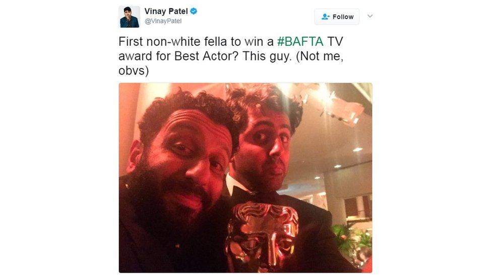 Vinay Patel tweet: "First non-white fella to win a #Bafta TV award for best actor? This guy."