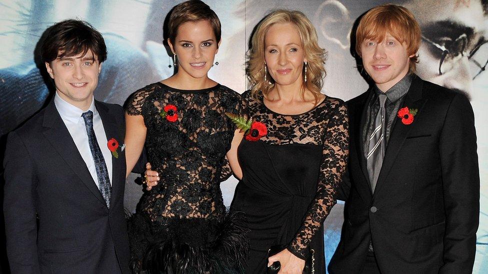 Daniel Radcliffe, Emma Watson, J K Rowling, Rupert Grint