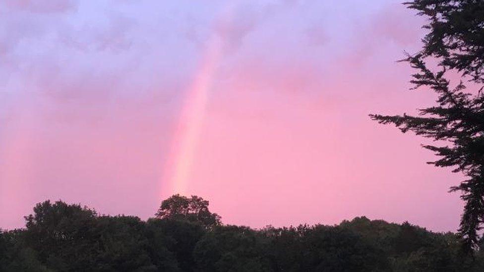 Pink rainbow over Winterhead, Somerset