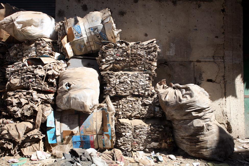 Garbage ready for transport to recycle it in the Zabbaleen area (Garbage city), in Cairo, Egypt, 12 October 2010.