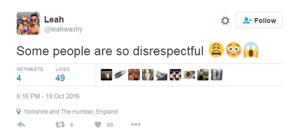 Leah Washington tweets: Some people are so disrespectful