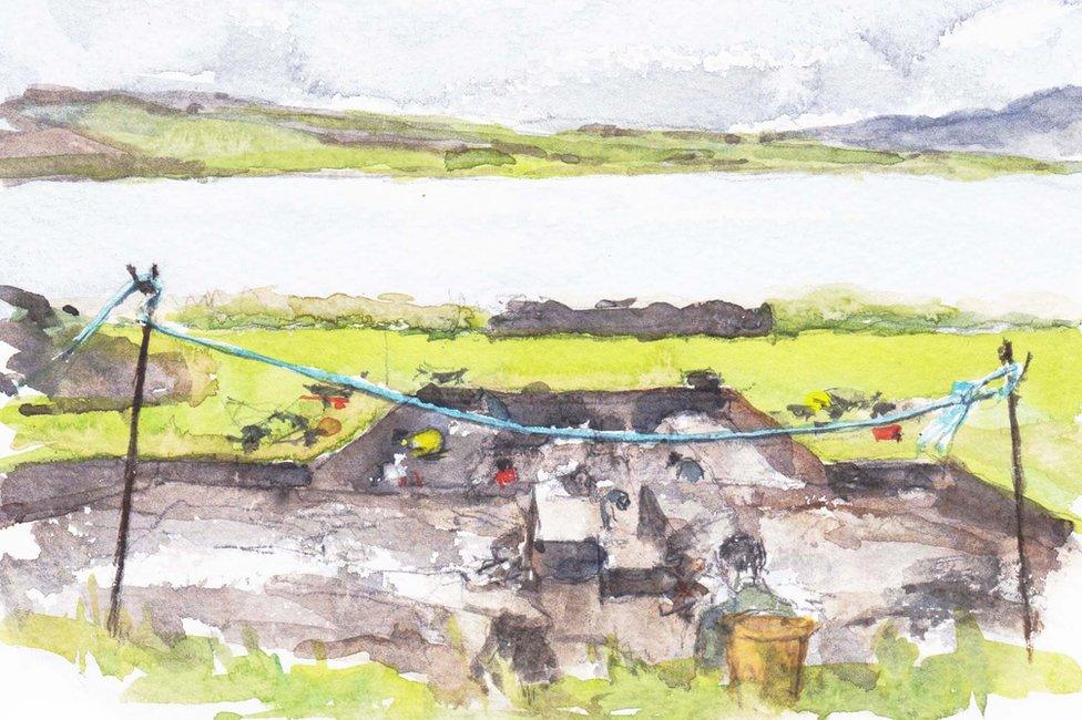 Karen Wallis watercolour of Ness of Brodgar dig site