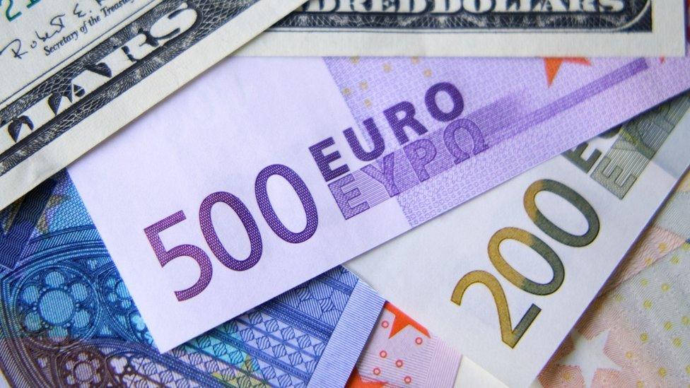 Euro and dollar banknotes