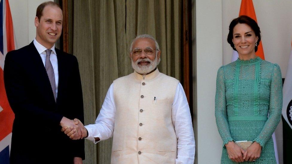 The Duke and Duchess of Cambridge with India's prime minister Narendra Modi