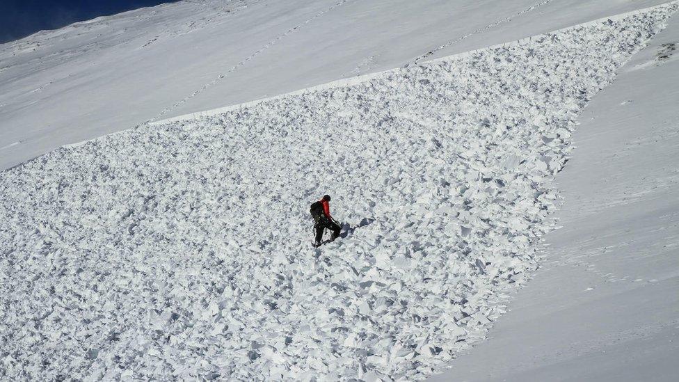 Debris from a deliberately triggered avalanche during a training exercise in the Cairngorms