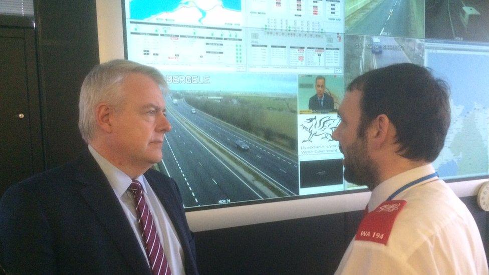 Carwyn Jones visited the A55 control room at Conwy Morfa on Thursday