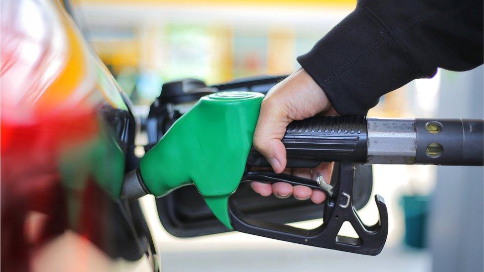 hand filling up petrol at pump