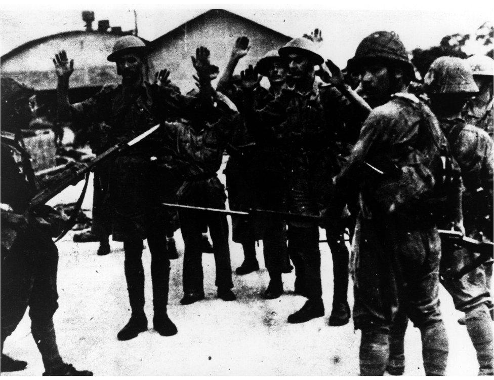 circa 1942: British prisoners of war in Singapore.