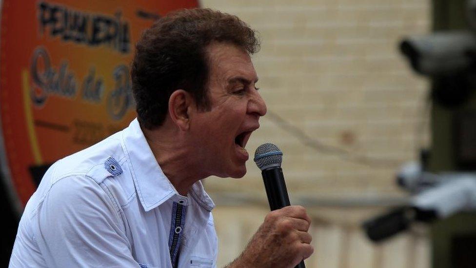 Salvador Nasralla, presidential candidate for the Opposition Alliance, delivers a speech during a march in Tegucigalpa, Honduras, November 7, 2017