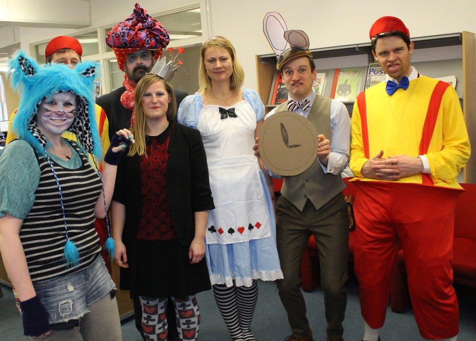 Teachers from St Katherine's School Maths Department in Somerset dressed up as characters from Alice in Wonderland