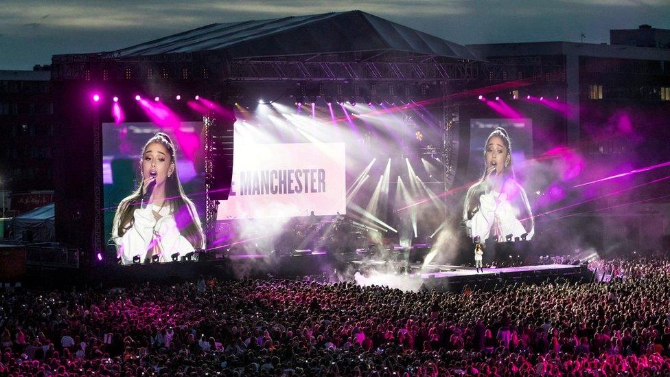 Ariana Grande performs at the One Love concert in Manchester