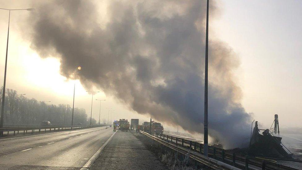 Lorry fire on M11