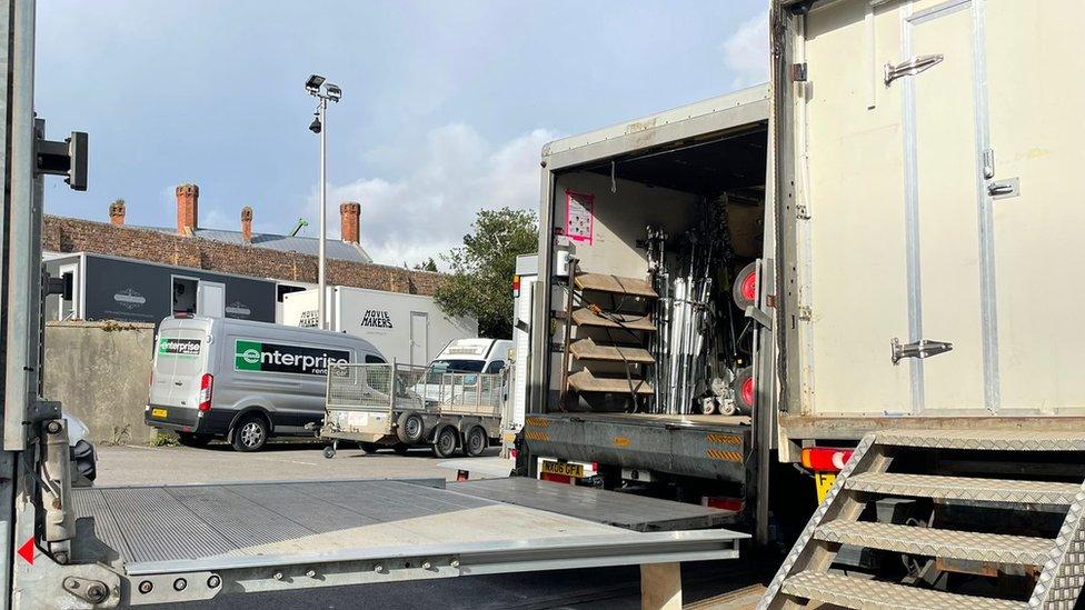 Film crews at Dorchester Prison