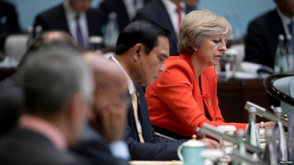 Theresa May at a meeting at the G20 summit in Hangzhou