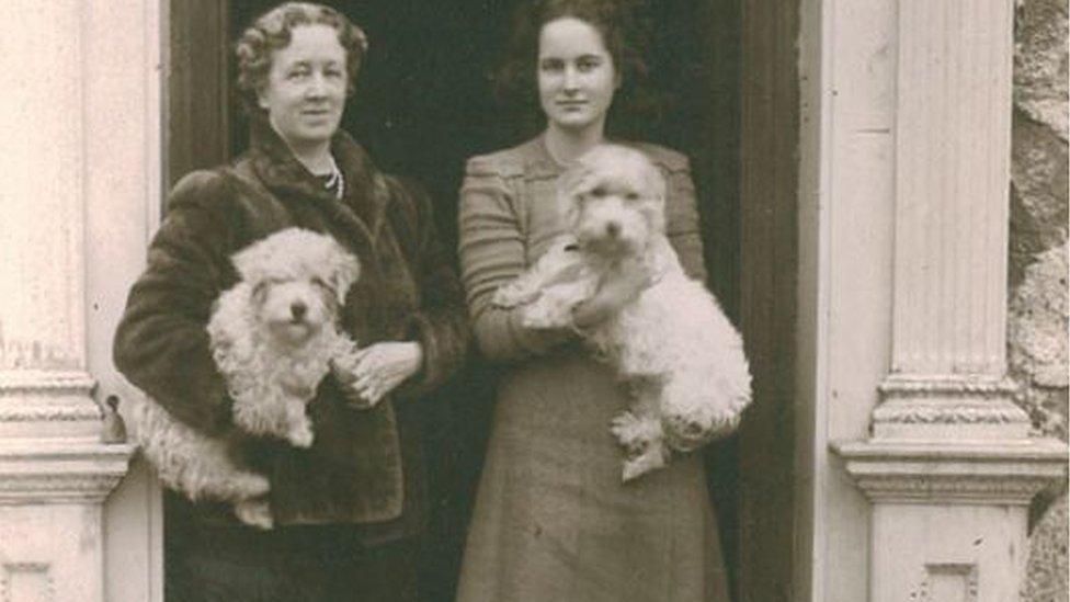 Frances Stevenson and her 15-year-old daughter Jennifer stand in the doorway of Ty Newydd, the house where Lloyd George died.