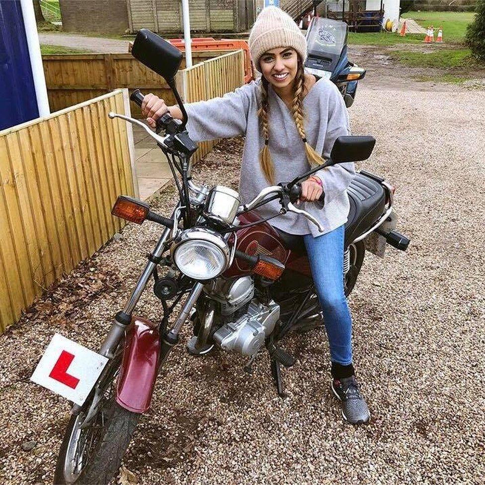 Maya Patel on a motorbike