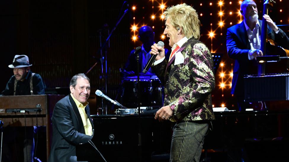 Jools Holland and Rod Stewart performing at the Prince's Trust Invest in Futures Gala Dinner at The Peninsula London