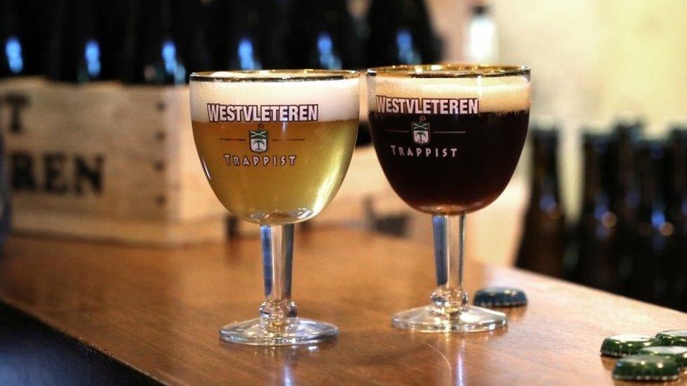 Glasses containing Belgian Trappist beer Westvleteren