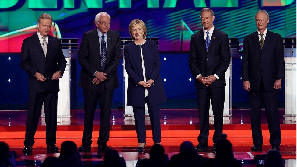 The five Democratic candidates on stage