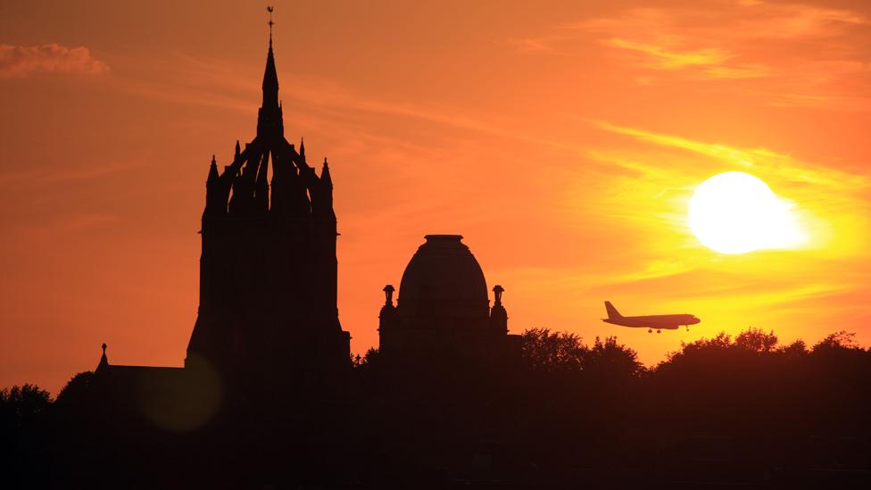 Paisley skyline against a sunset