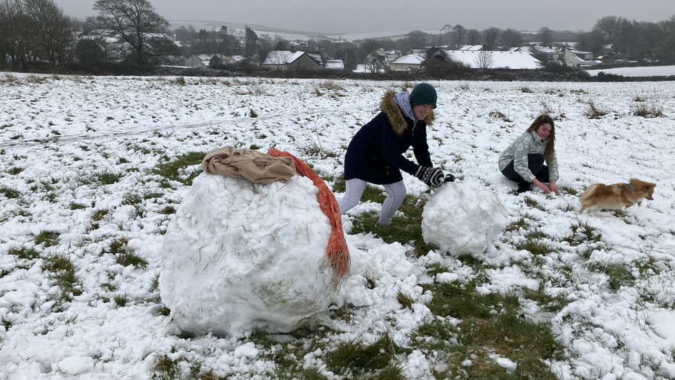 A snowman under construction in Llantwit Major