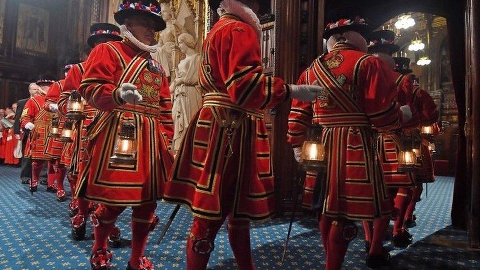 The Yeoman of The Guard performing their traditional "search" of the cellars of the Palace of Westminster