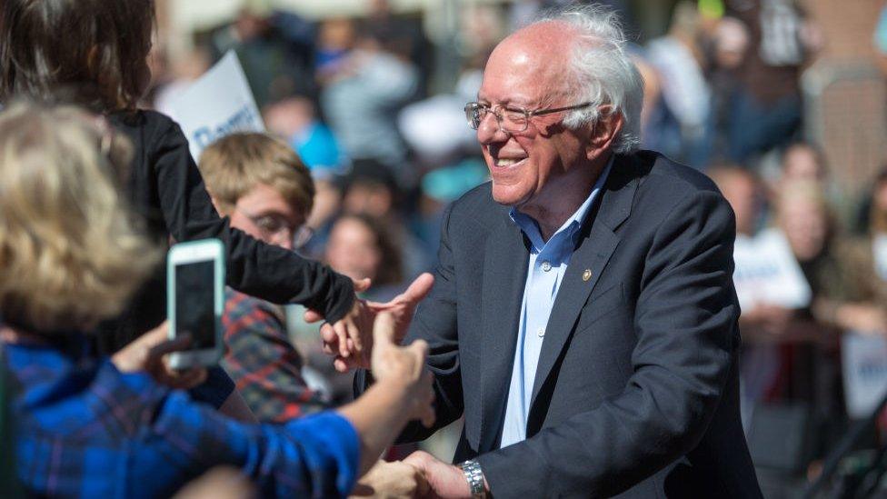 Bernie Sanders greeting supporters after an event in New Hampshire, September 2019