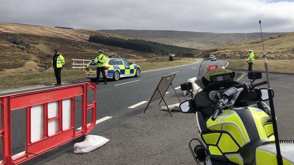 A police check point at Storey Arms, Brecon Beacons