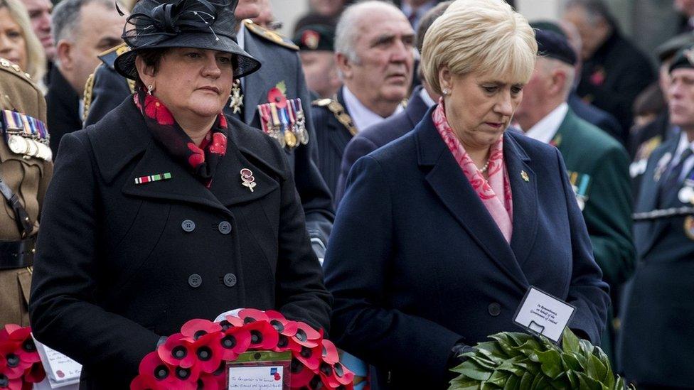 DUP leader Arlene Foster and Irish Business Minister Heather Humphreys at the remembrance ceremony held in Enniskillen