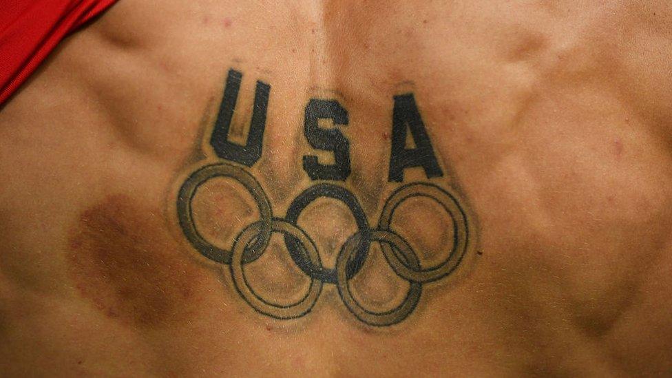 Tattoo detail of Samuel Mikulak of the United States after the Men's Individual All-Around final on Day 5 of the Rio 2016 Olympic Games at the Rio Olympic Arena on August 10, 2016 in Rio de Janeiro, Brazil.