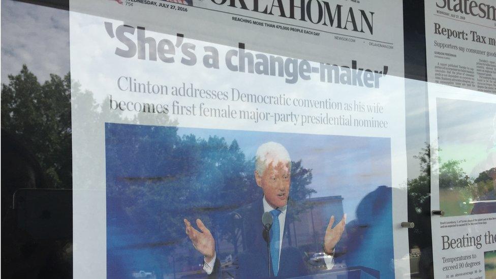 The Oklahoman featured the word "change-maker" for Hillary Clinton, but not her image