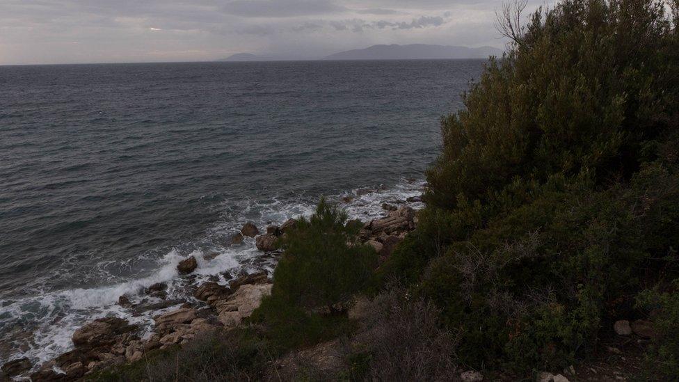 Greek island of Lesbos in the distance