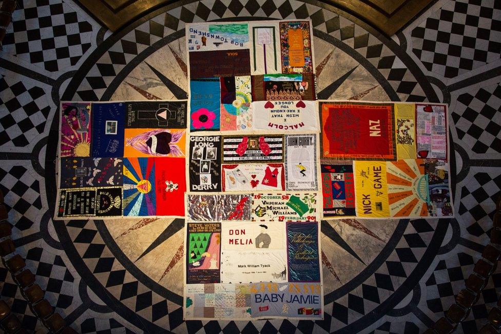 The UK AIDS Memorial Quilt on display at St Paul's Cathedral