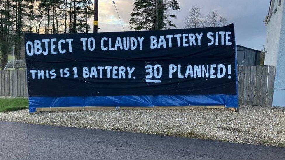 A banner that reads: OBJECT TO CLAUDY BATTERY SITE