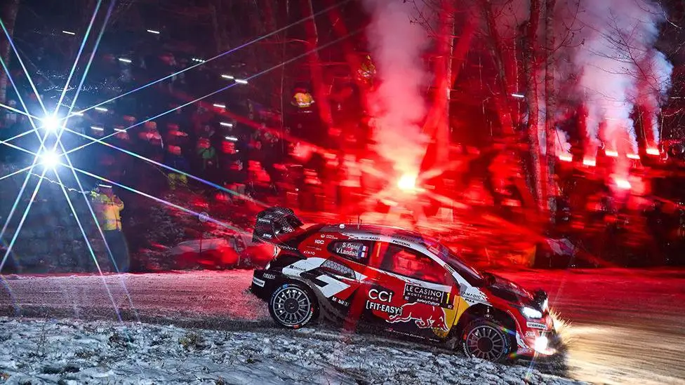 French driver Sebastien Ogier competes for Toyota Gazoo Racing in the 2026 Monte Carlo Rally. Photo by McKlein Photography
