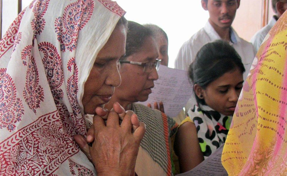 Christians from St Sebastian's congregation praying at their temporary place of worship in Delhi