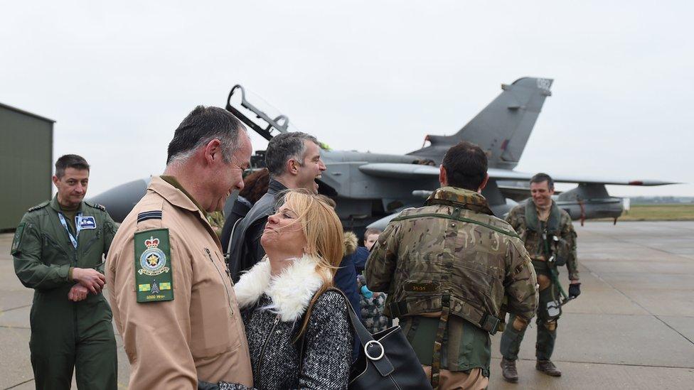 Tornado pilot being greeted on tarmac